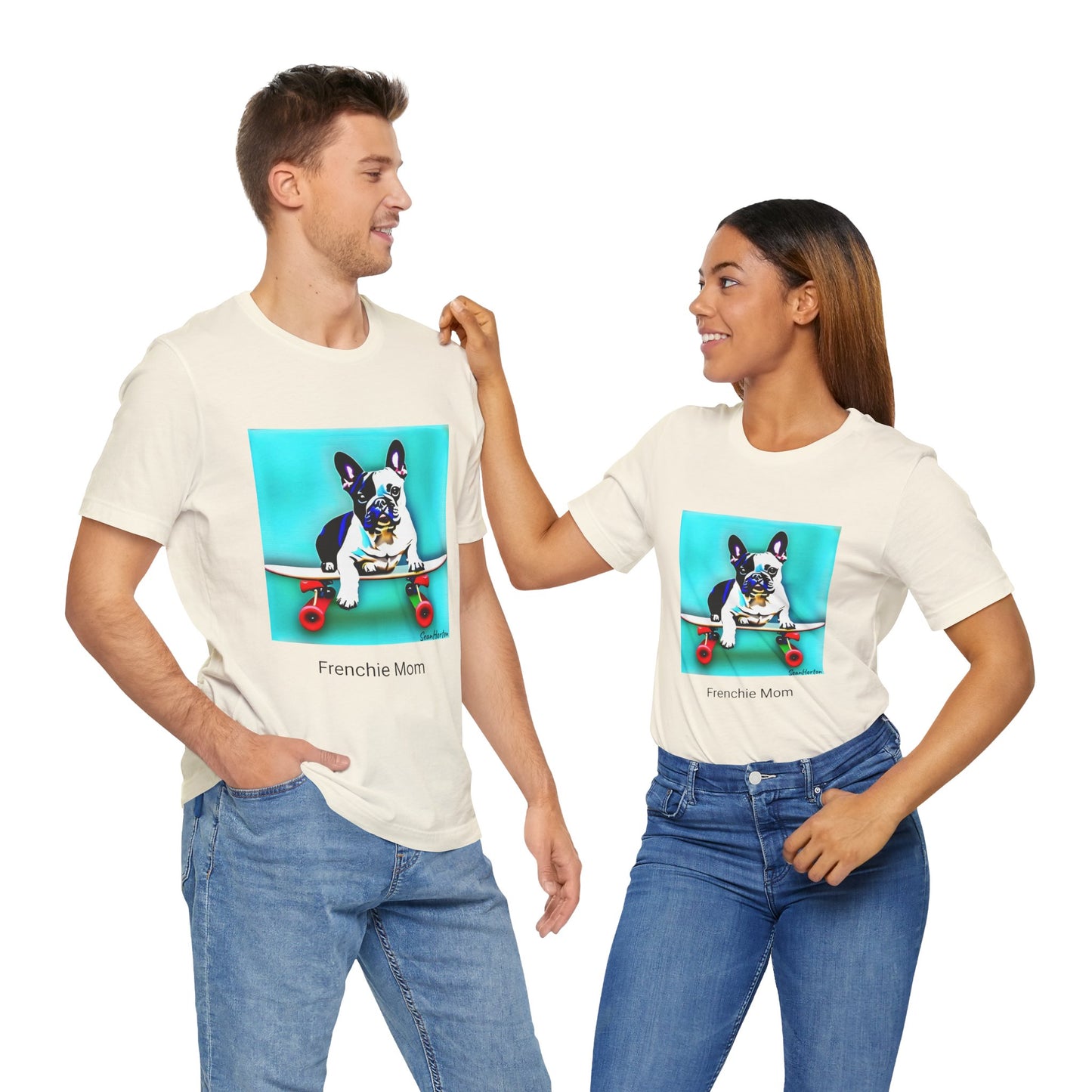 Frenchie on a Skateboard/Frenchie Mom Unisex Jersey Short Sleeve Tee