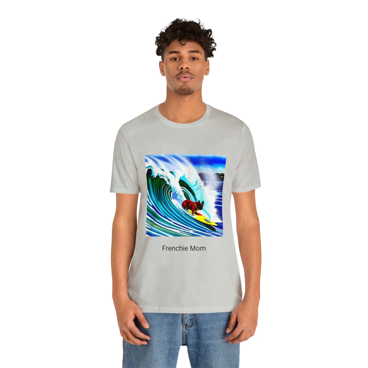 Surfing Frenchie/Frenchie Mom Unisex Jersey Short Sleeve Tee