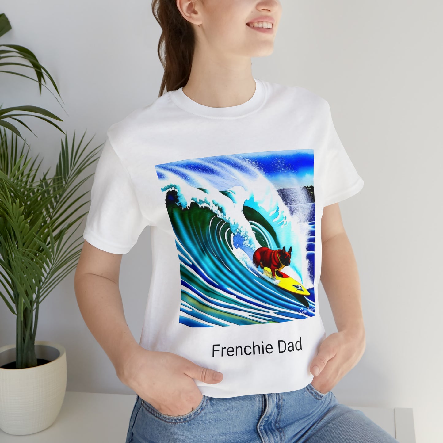 Surfing Frenchie/Frenchie Dad Unisex Jersey Short Sleeve Tee