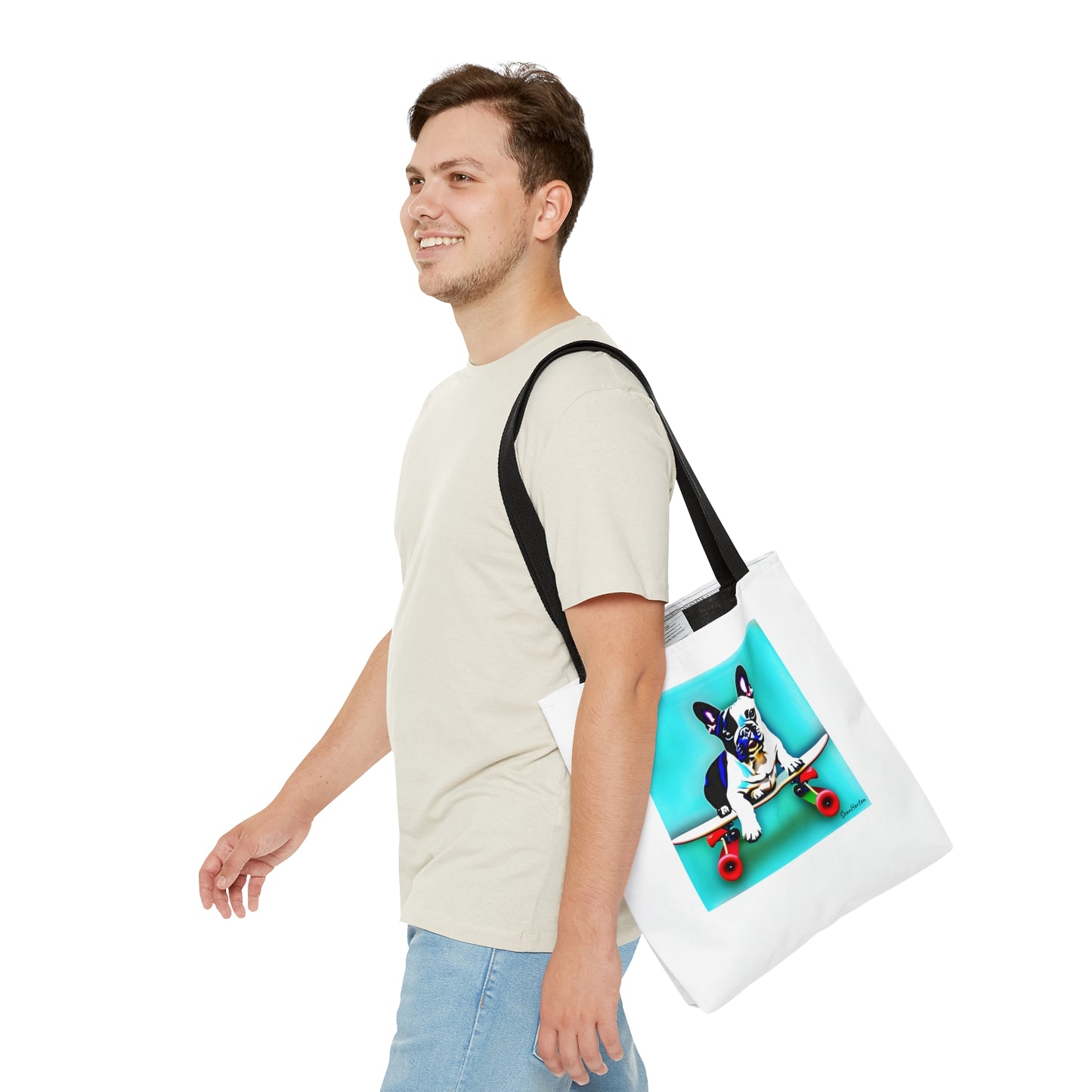 Frenchie on a Skateboard Tote Bag (AOP)