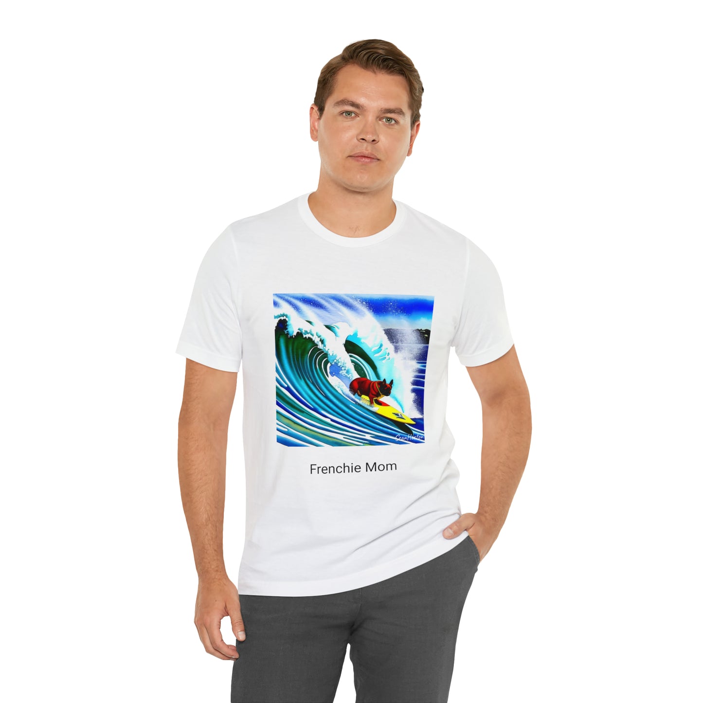 Surfing Frenchie/Frenchie Mom Unisex Jersey Short Sleeve Tee