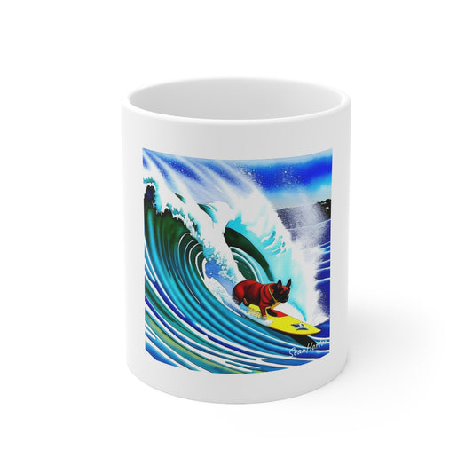 Surfing Frenchie Ceramic Mug 11oz