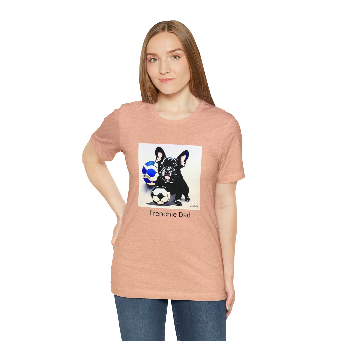 Frenchie with Soccer Ball/Frenchie Dad Unisex Jersey Short Sleeve Tee