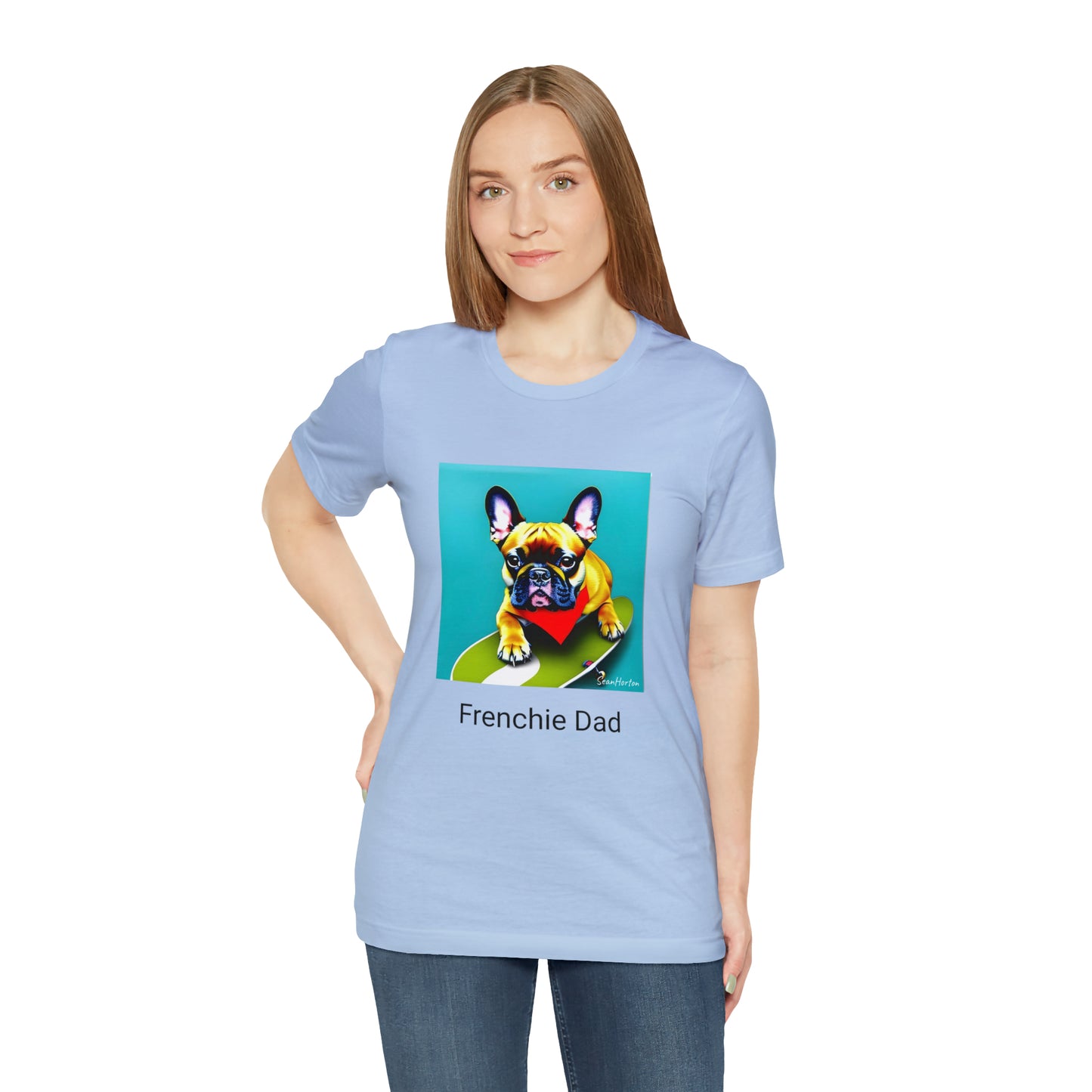 Frenchie on a Skateboard #2/Frenchie Dad Unisex Jersey Short Sleeve Tee