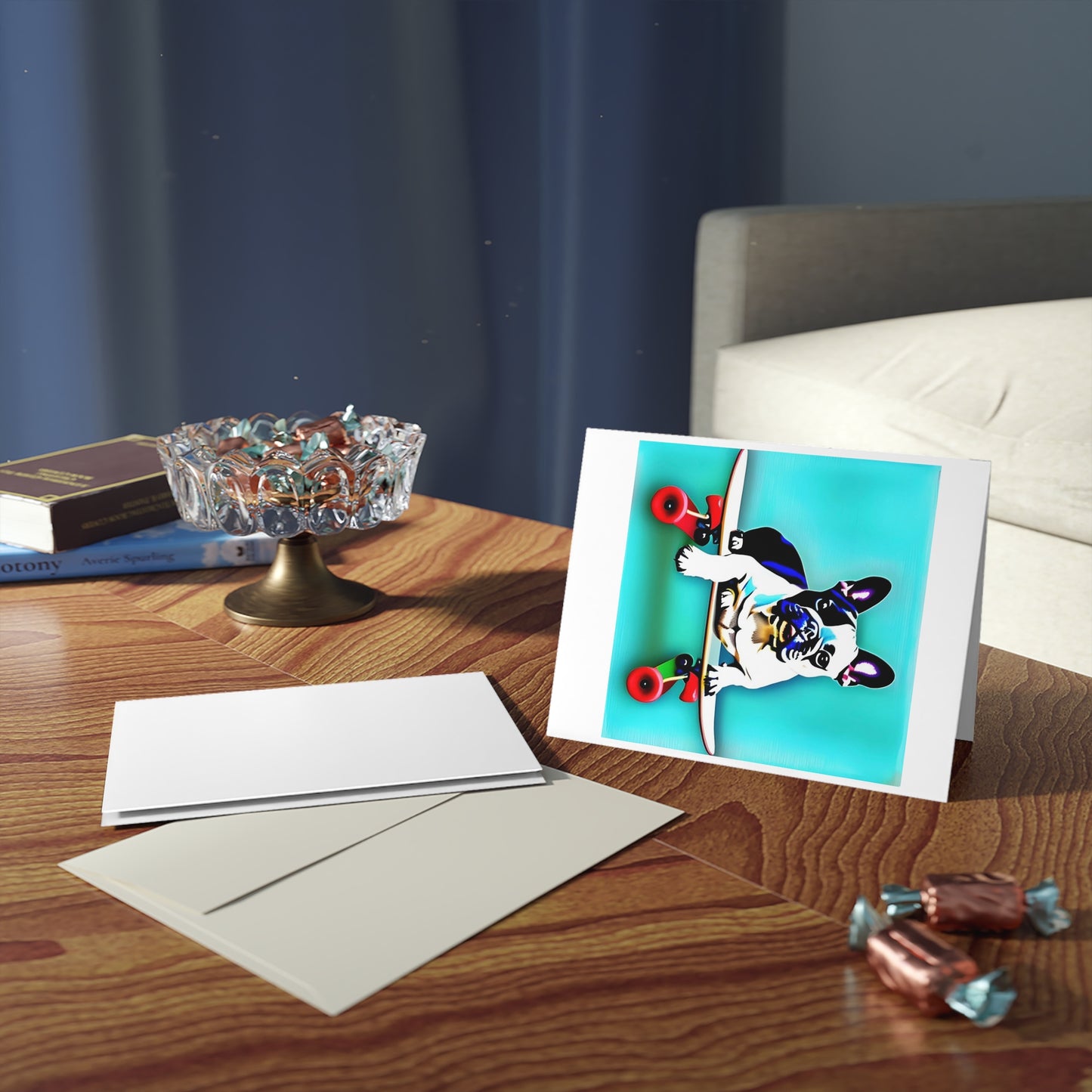 Frenchie on a Skateboard Greeting cards (8, 16, and 24 pcs)