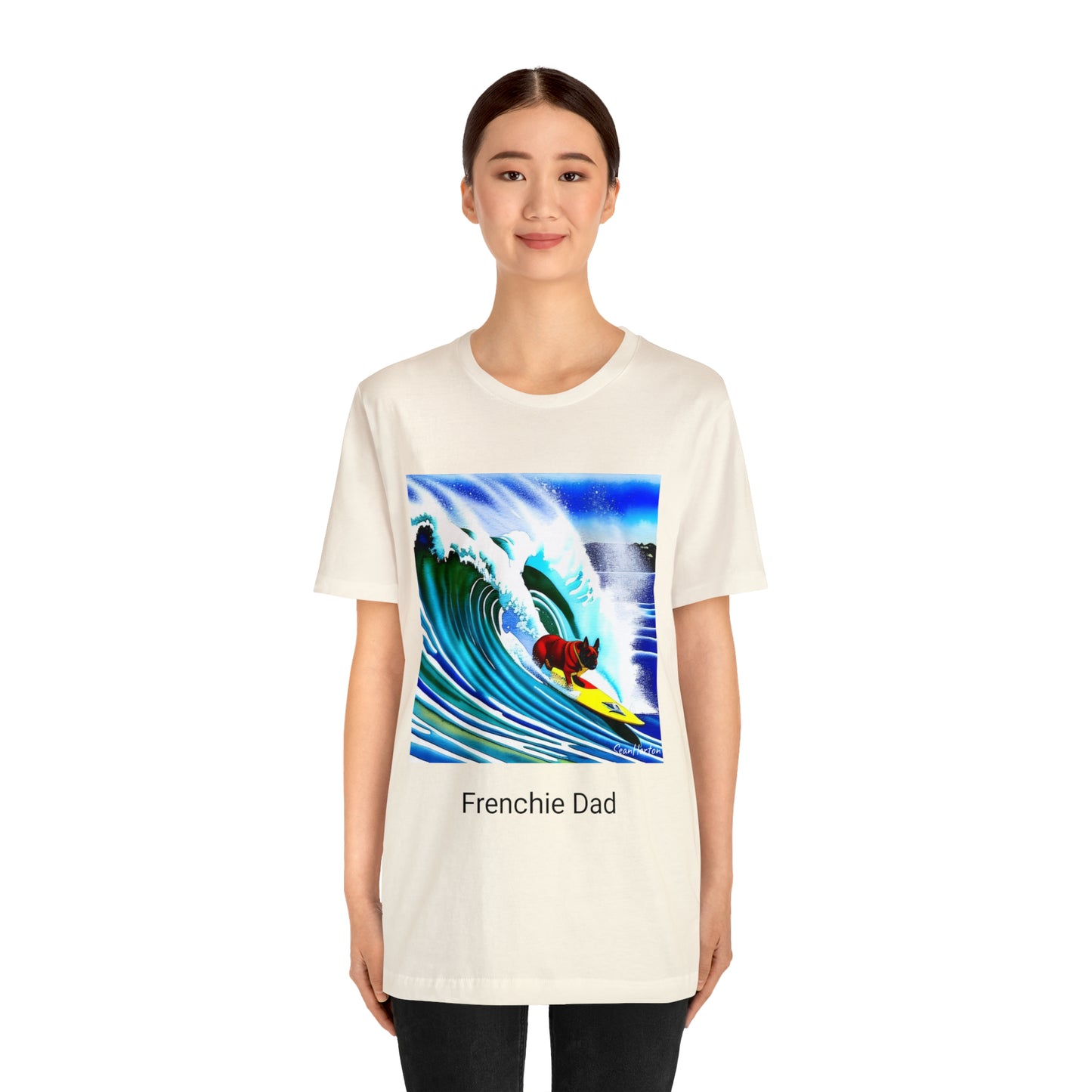 Surfing Frenchie/Frenchie Dad Unisex Jersey Short Sleeve Tee
