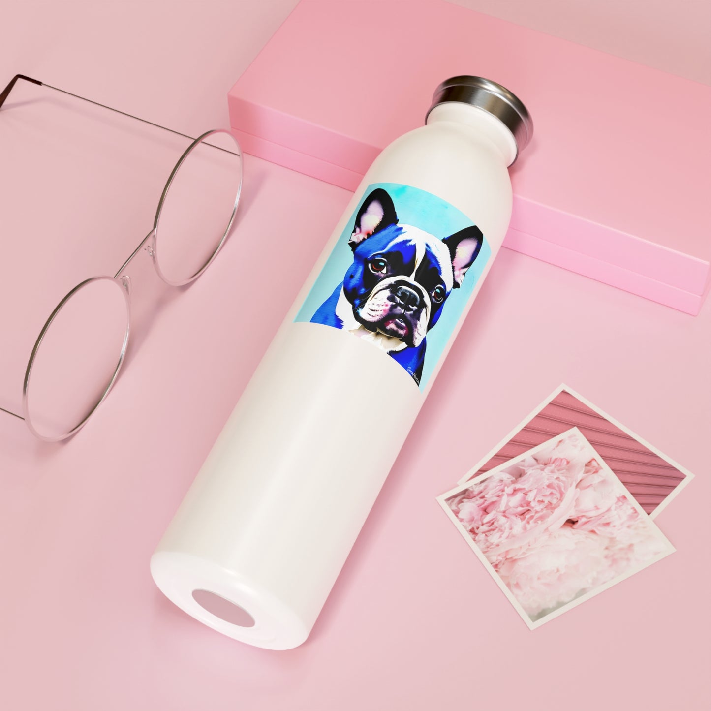 Blue Frenchie Slim Water Bottle