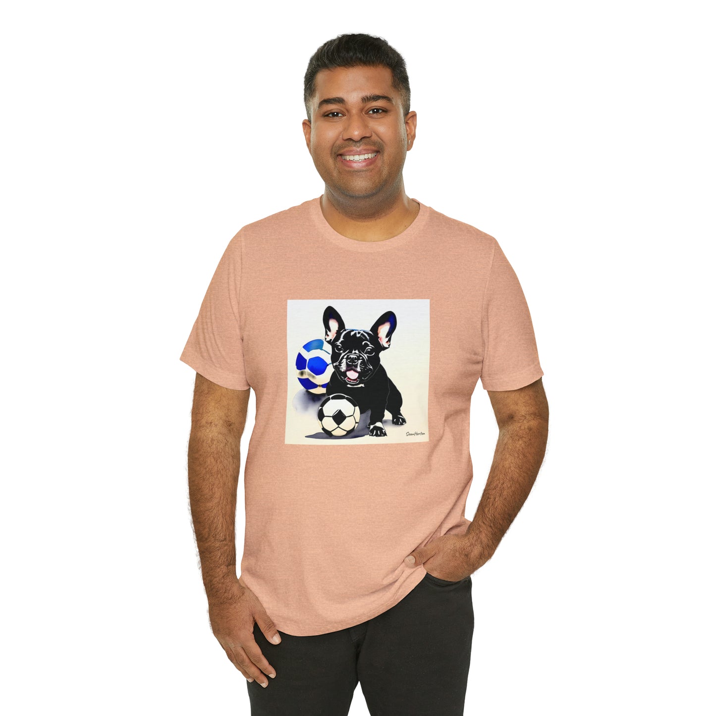 Frenchie with Soccer Ball Unisex Jersey Short Sleeve Tee