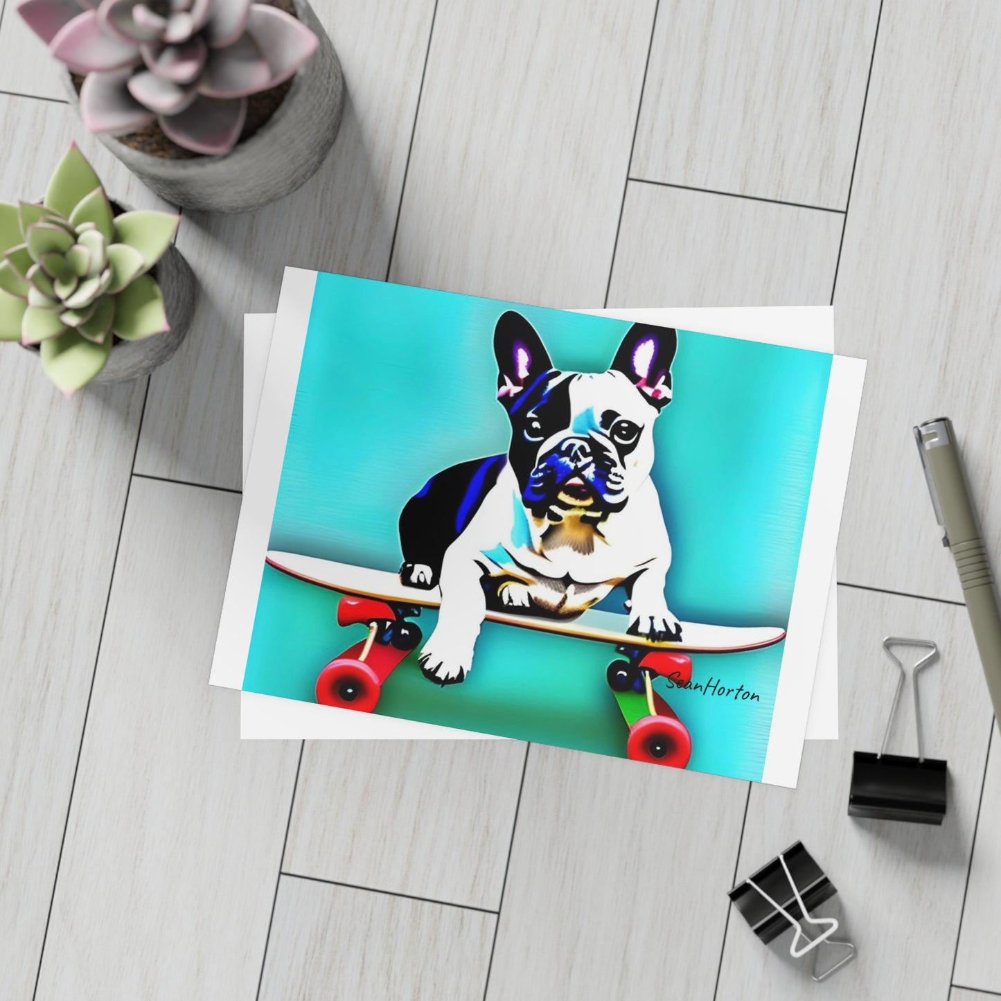 Frenchie on a Skateboard Postcard Bundles (envelopes included)
