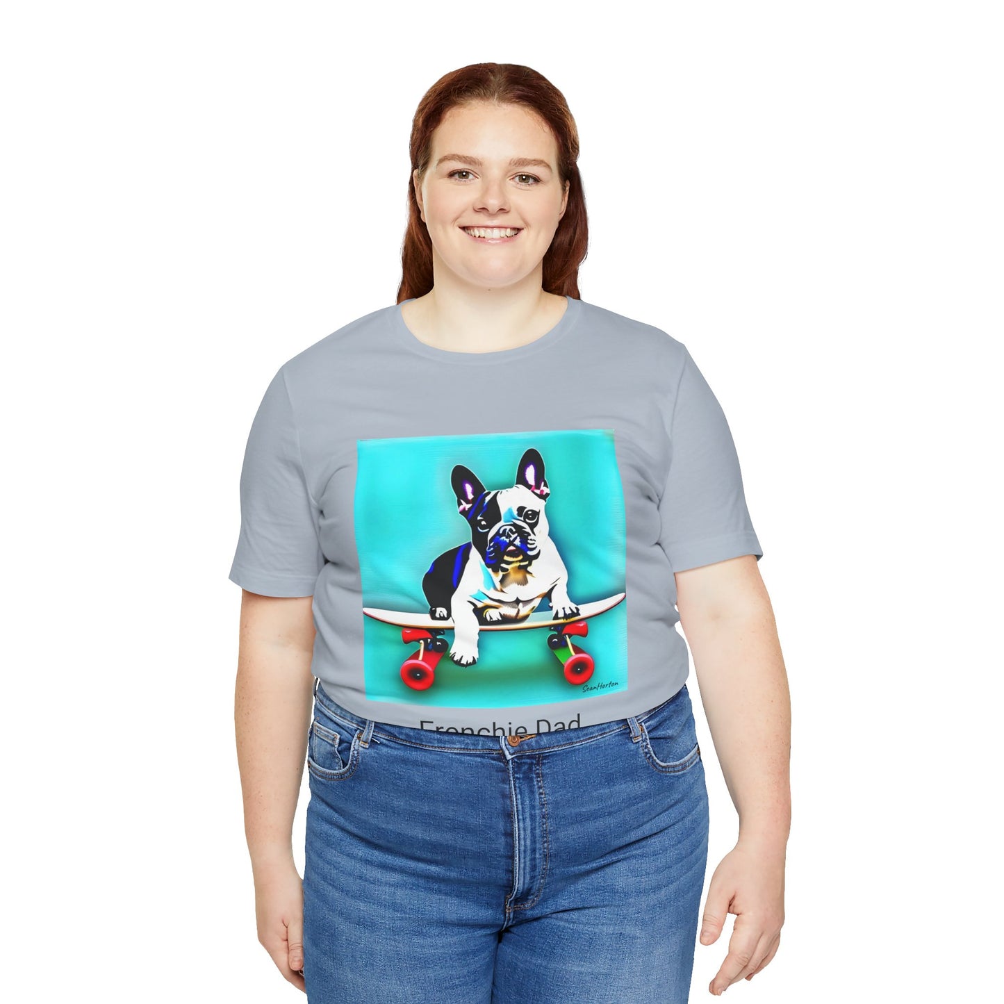 Frenchie on a Skateboard/Frenchie Dad Unisex Jersey Short Sleeve Tee