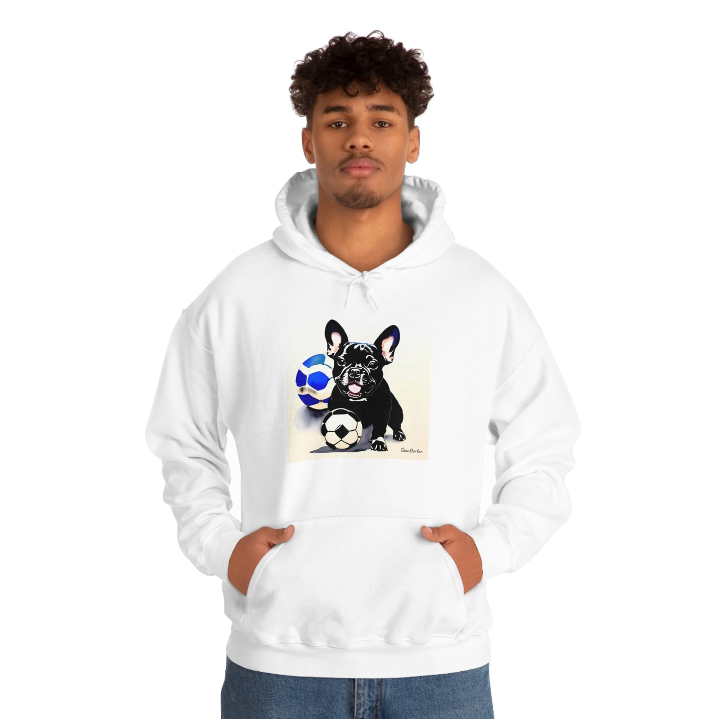 Frenchie with a Soccer Ball Unisex Heavy Blend™ Hooded Sweatshirt