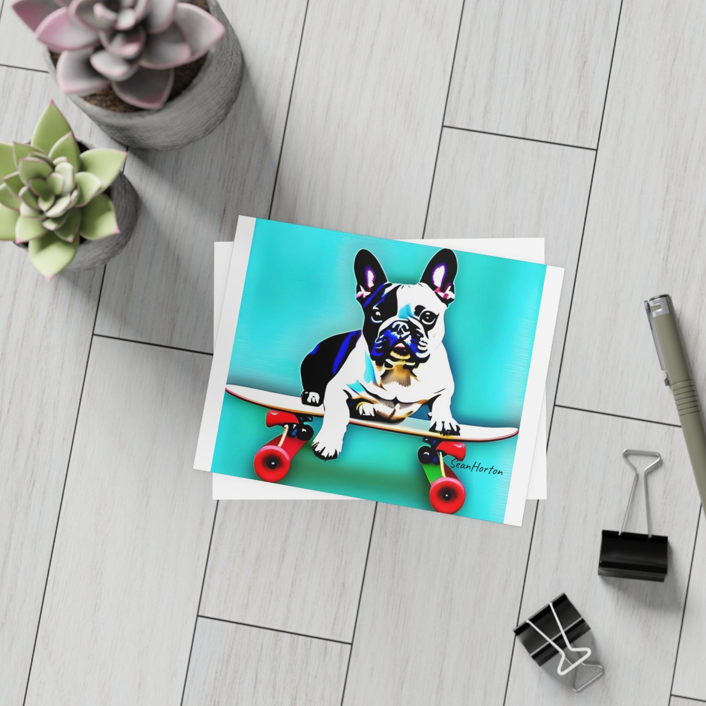 Frenchie on a Skateboard Postcard Bundles (envelopes included)