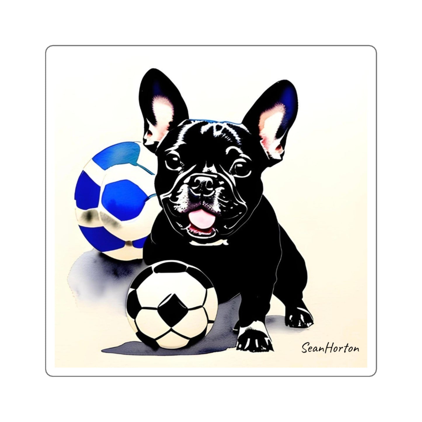 Frenchie with a Soccer Ball Square Stickers