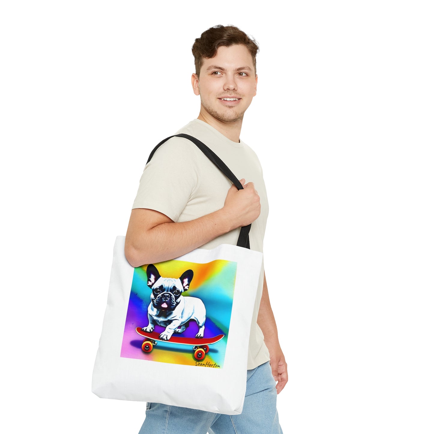 Frenchie on a Skateboard #3 Tote Bag (AOP)