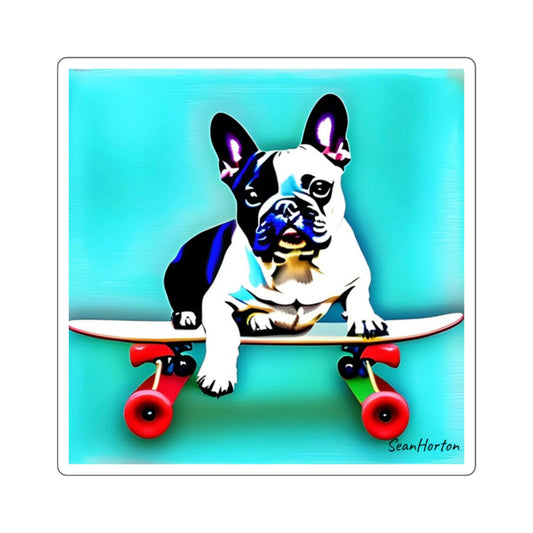 Frenchie on a Skateboard Square Stickers