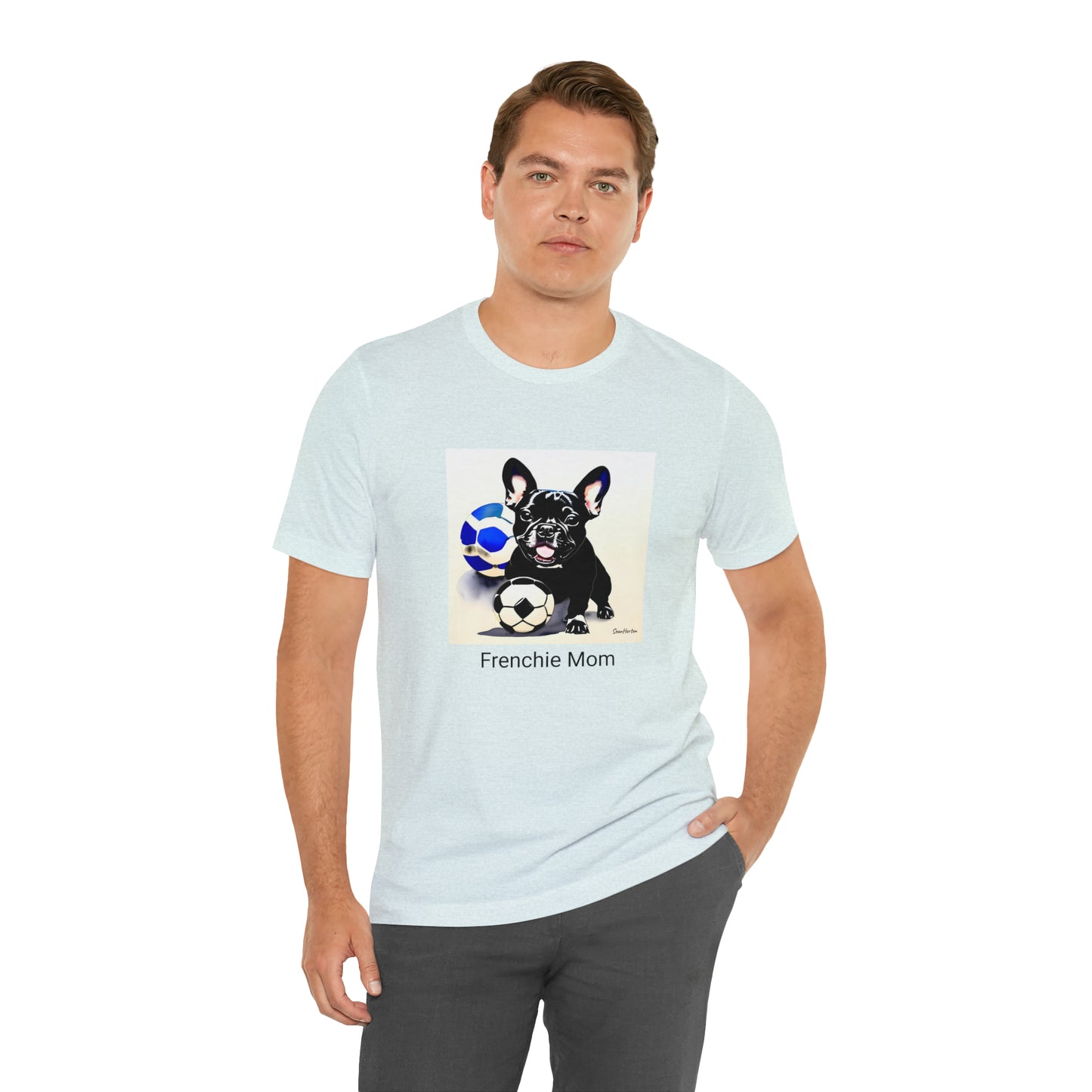 Frenchie with Soccer Ball/Frenchie Mom Unisex Jersey Short Sleeve Tee