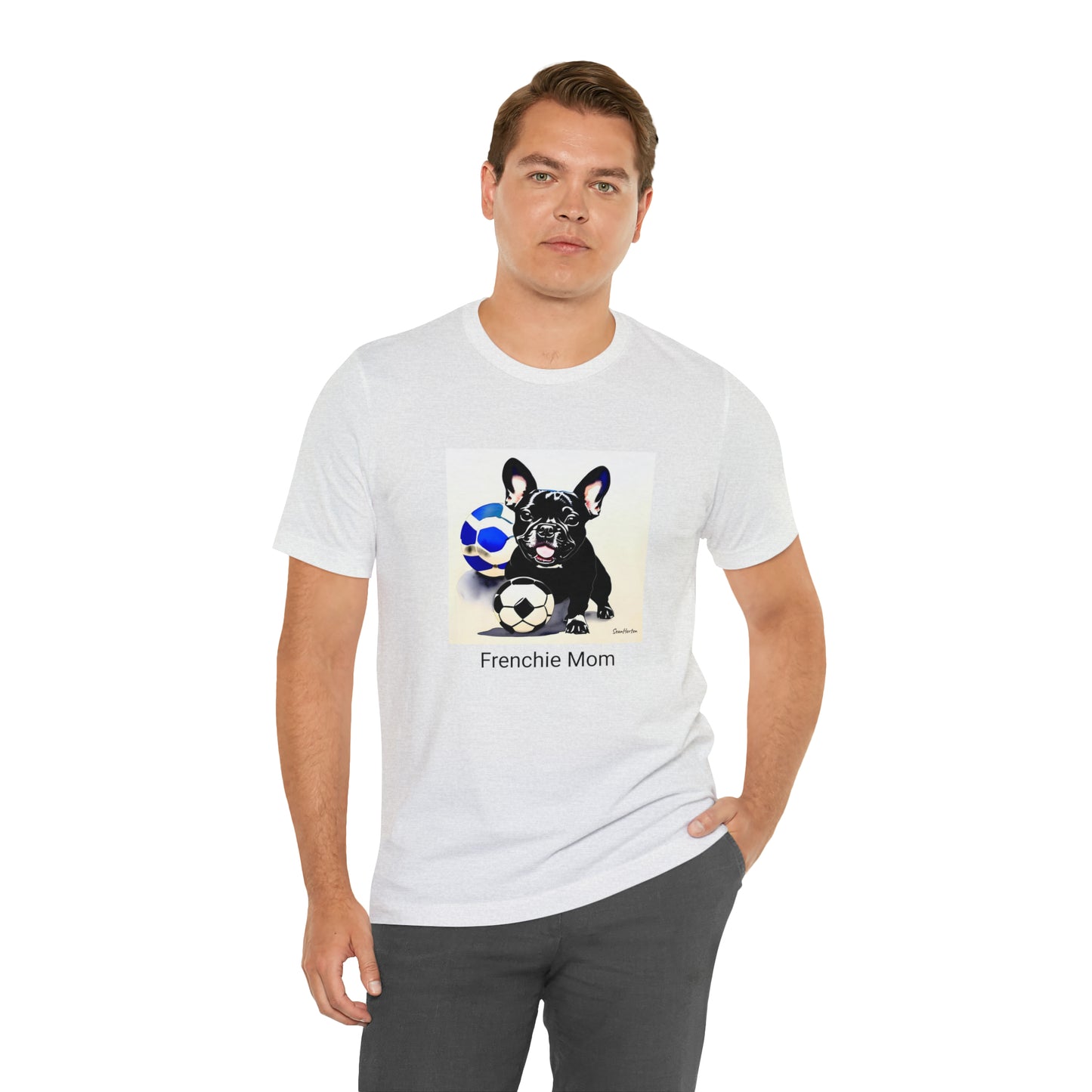 Frenchie with Soccer Ball/Frenchie Mom Unisex Jersey Short Sleeve Tee