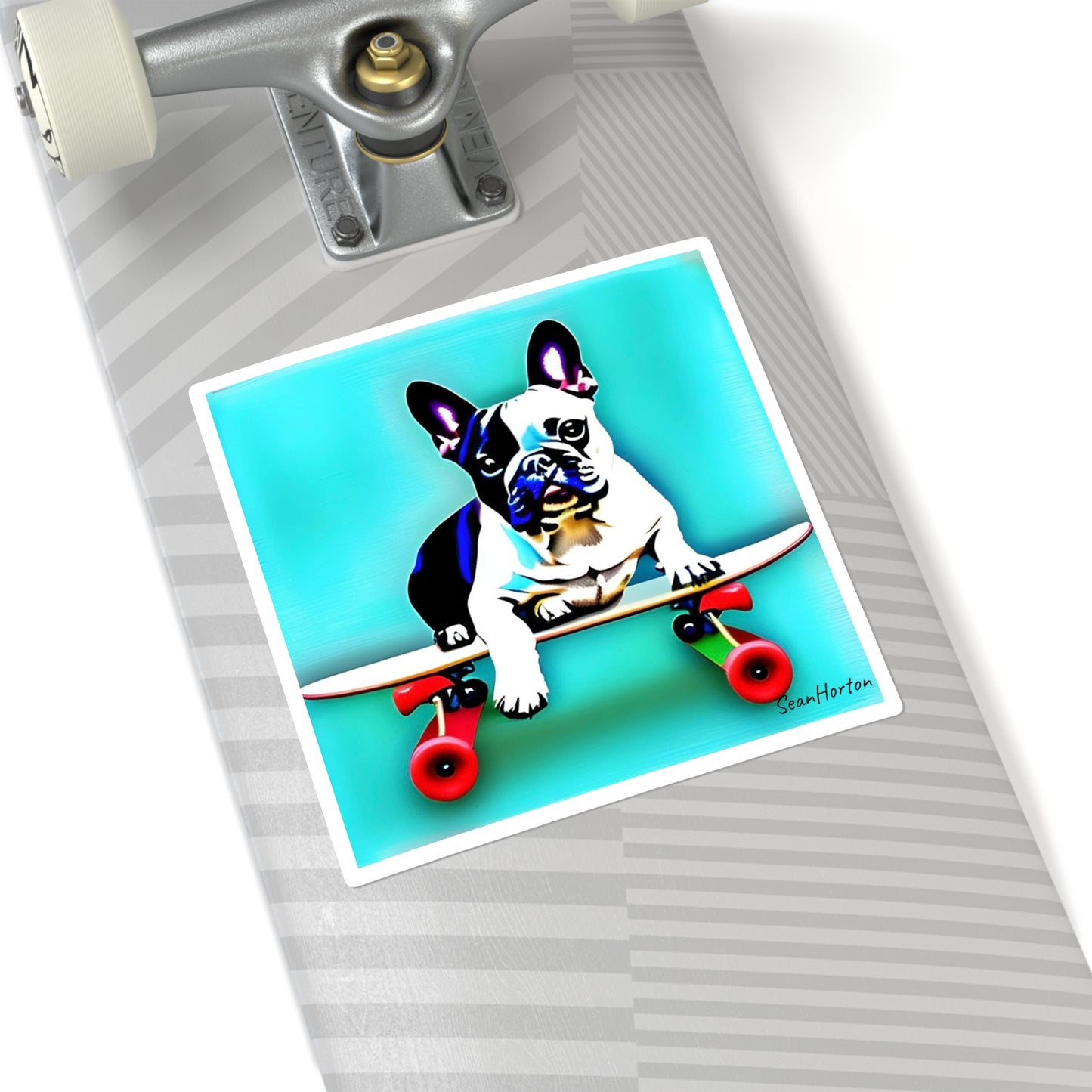 Frenchie on a Skateboard Square Stickers