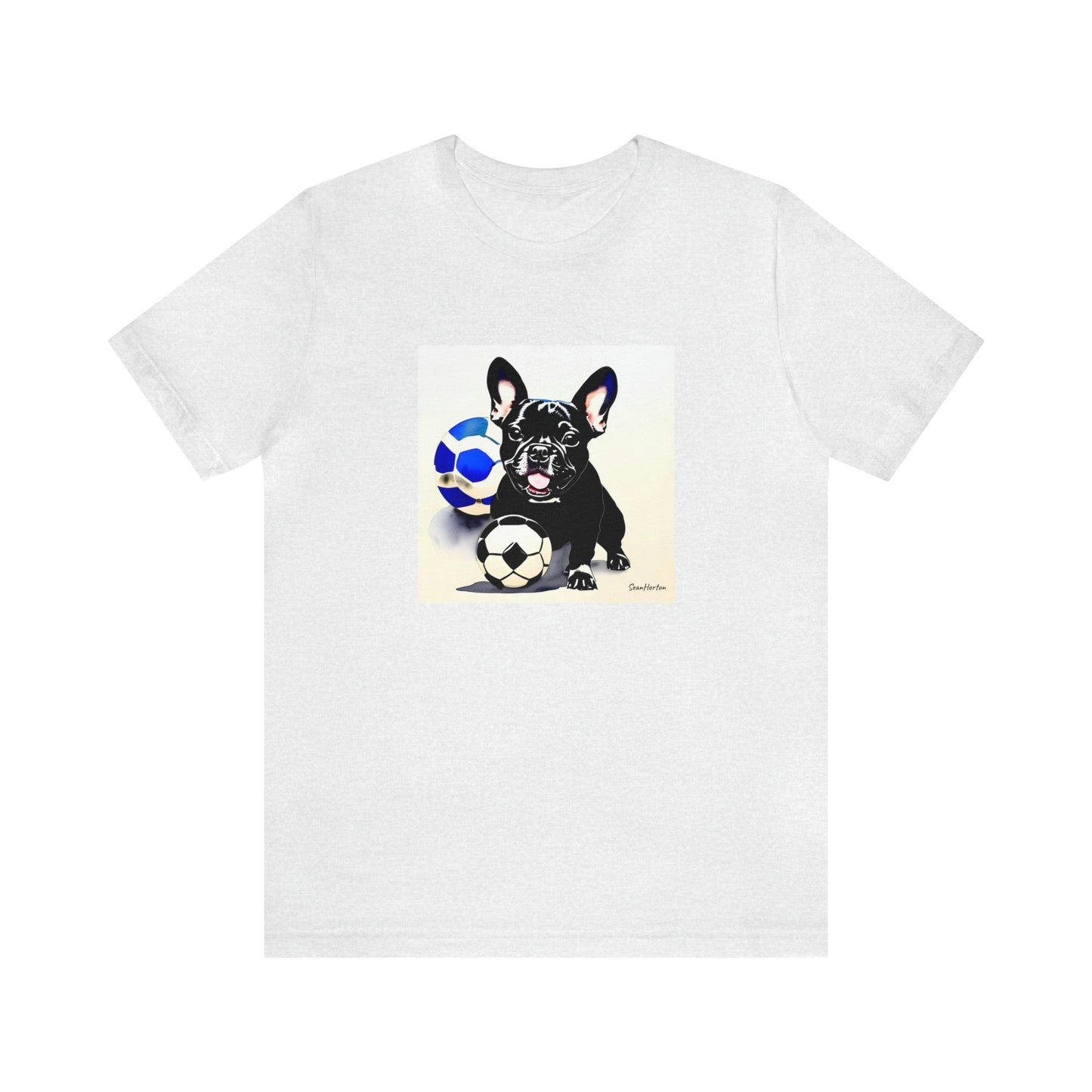 Frenchie with Soccer Ball Unisex Jersey Short Sleeve Tee