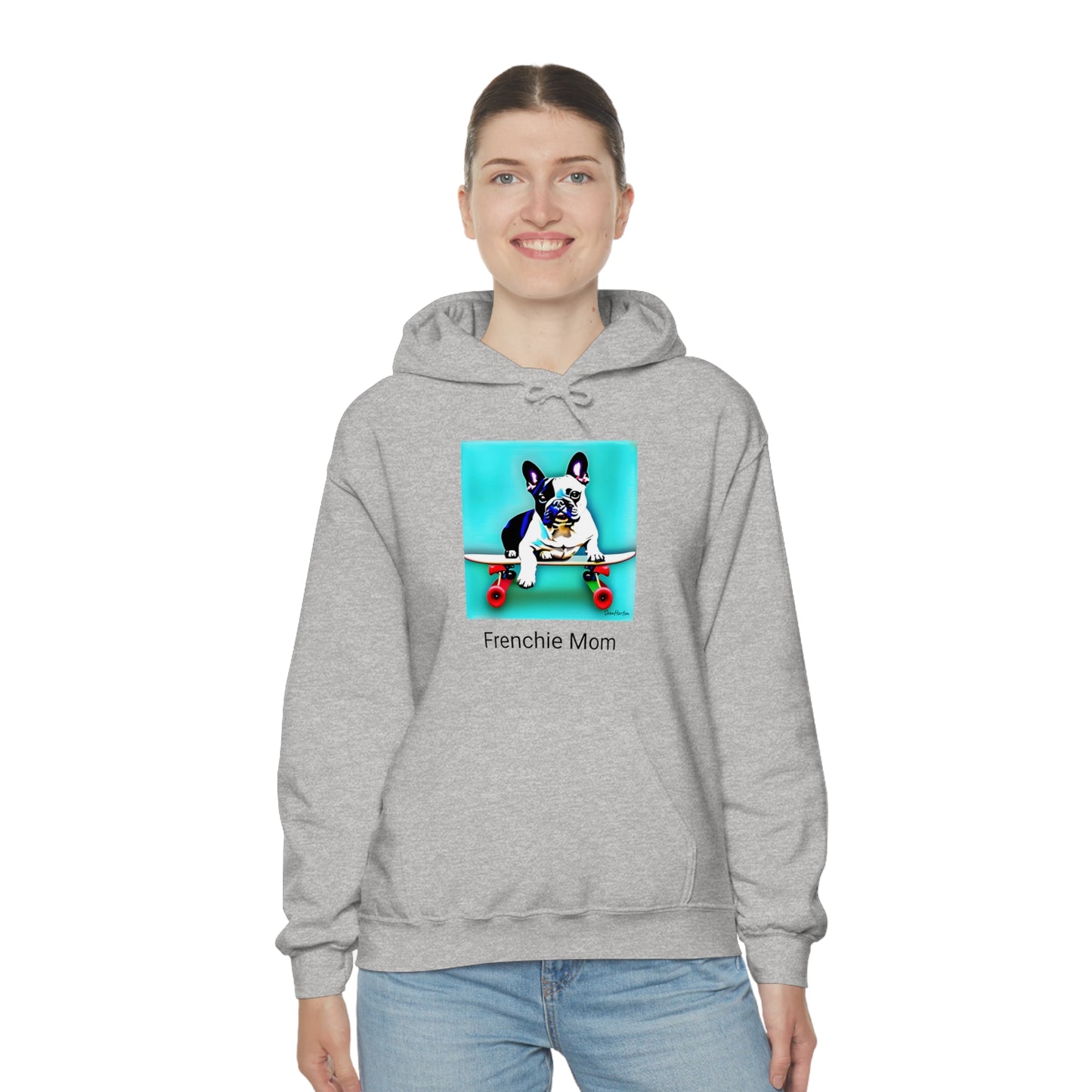Frenchie on a Skateboard/Frenchie Mom Unisex Heavy Blend™ Hooded Sweatshirt