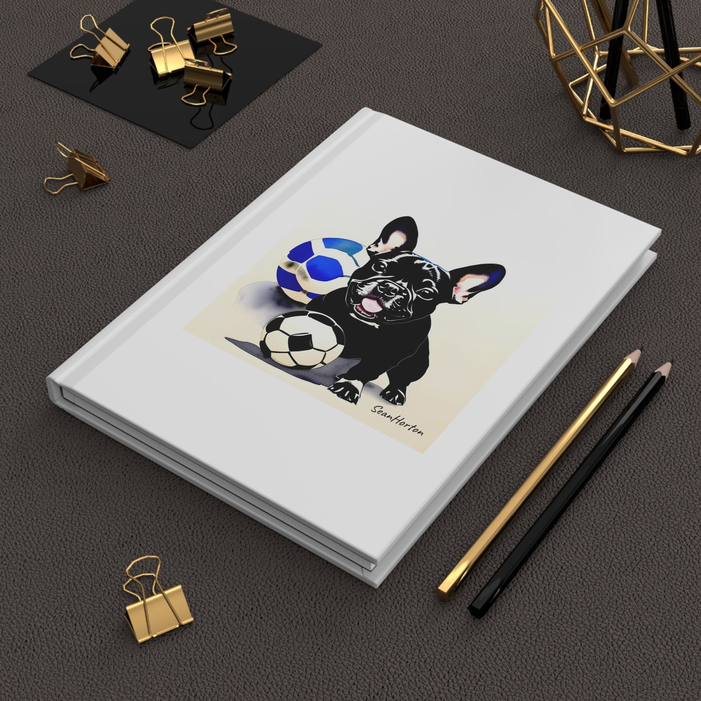 Frenchie with a Soccer Ball Hardcover Journal Matte