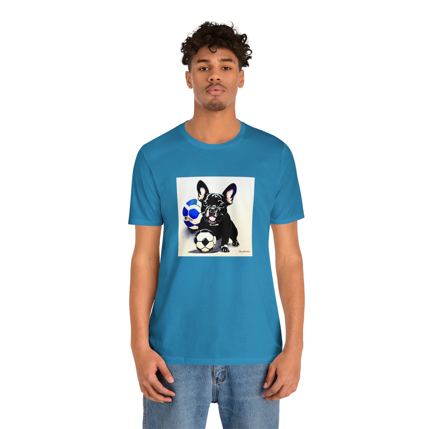 Frenchie with Soccer Ball Unisex Jersey Short Sleeve Tee