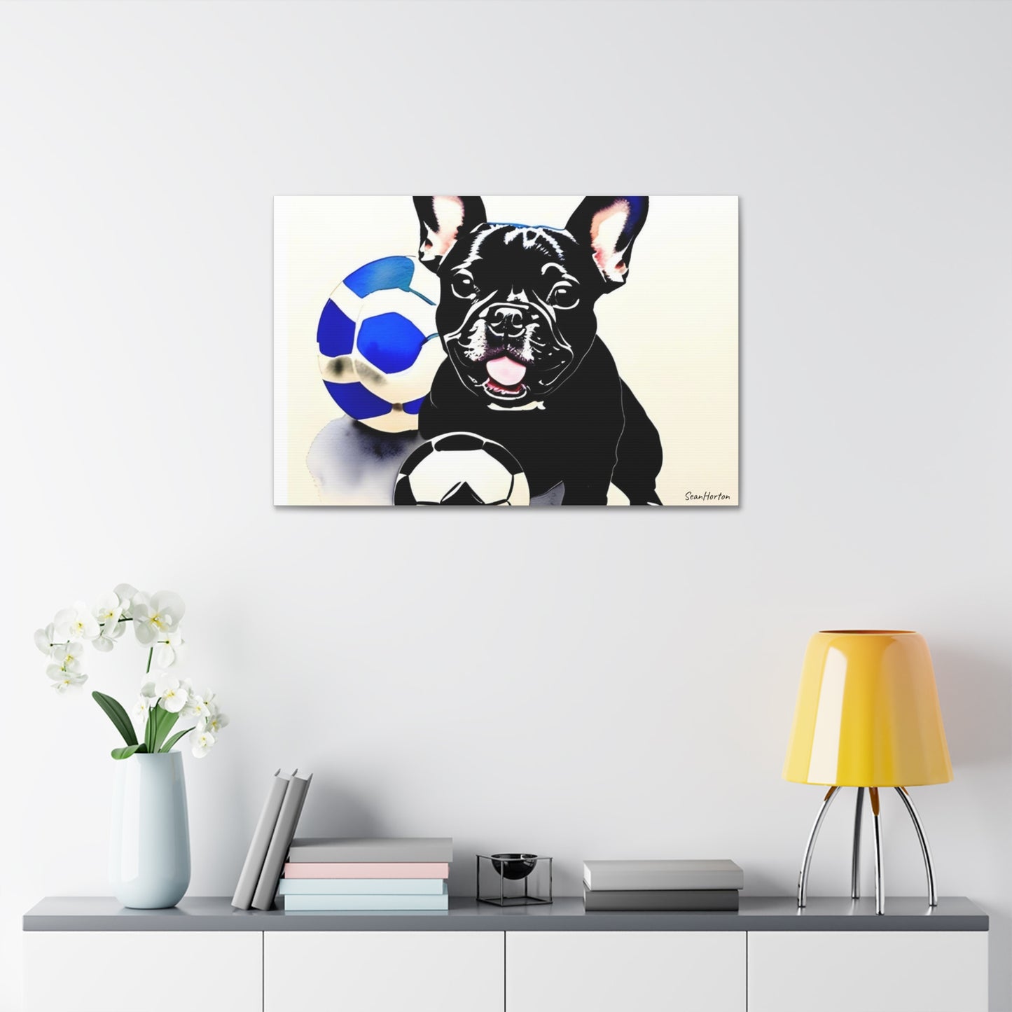 Frenchie with a Soccer Ball(Horizontal) Canvas Stretched, 1.5''