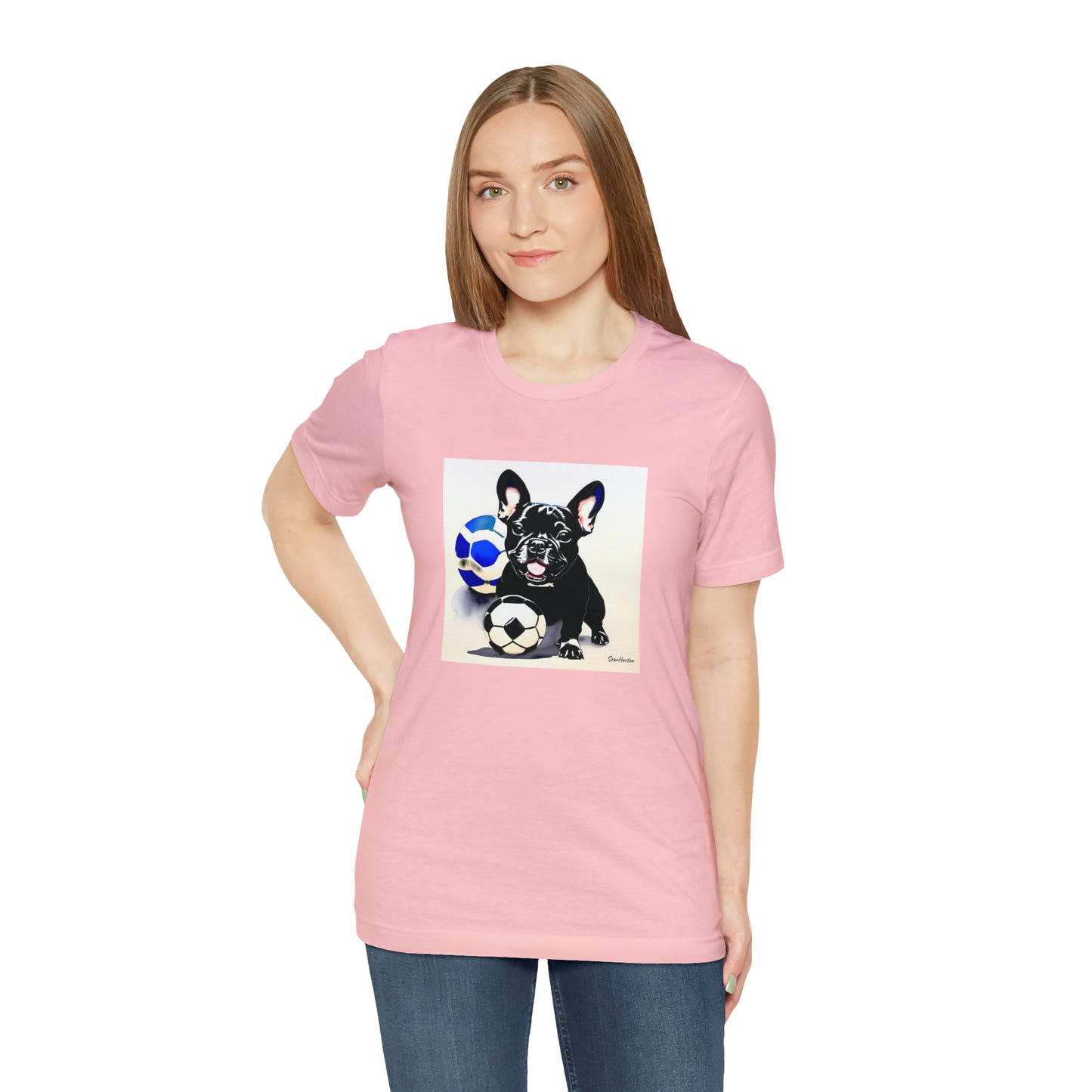 Frenchie with Soccer Ball Unisex Jersey Short Sleeve Tee