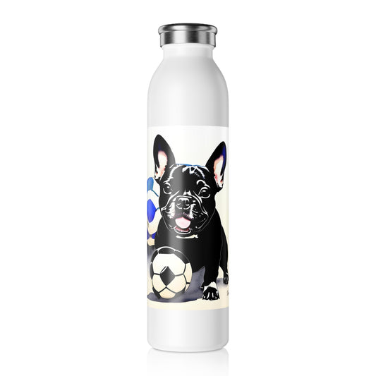 Frenchie with a Soccer Ball Slim Water Bottle
