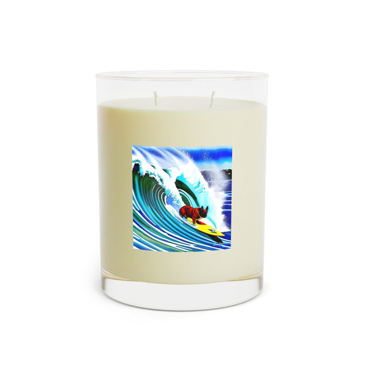 Surfing Frenchie Scented Candle - Full Glass, 11oz