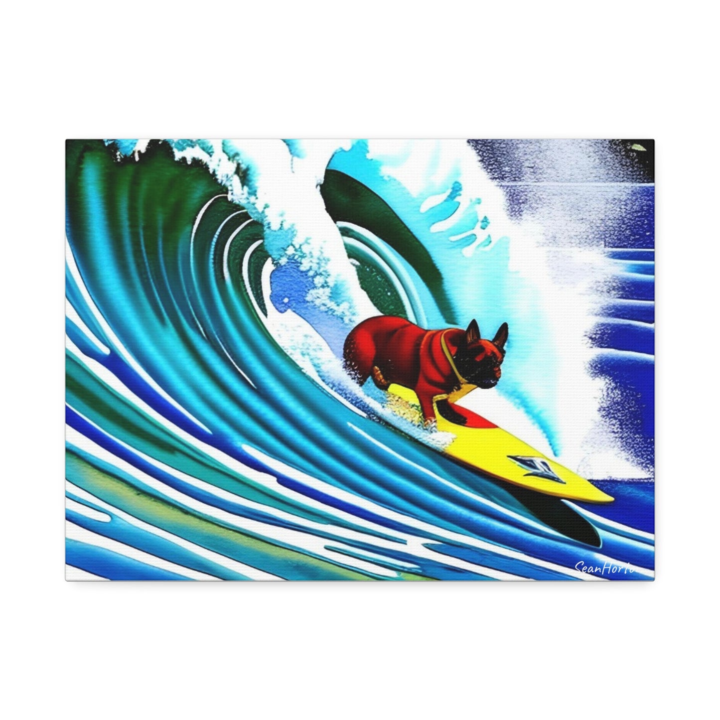 Surfing Frenchie (Horizontal) Canvas Stretched, 1.5''