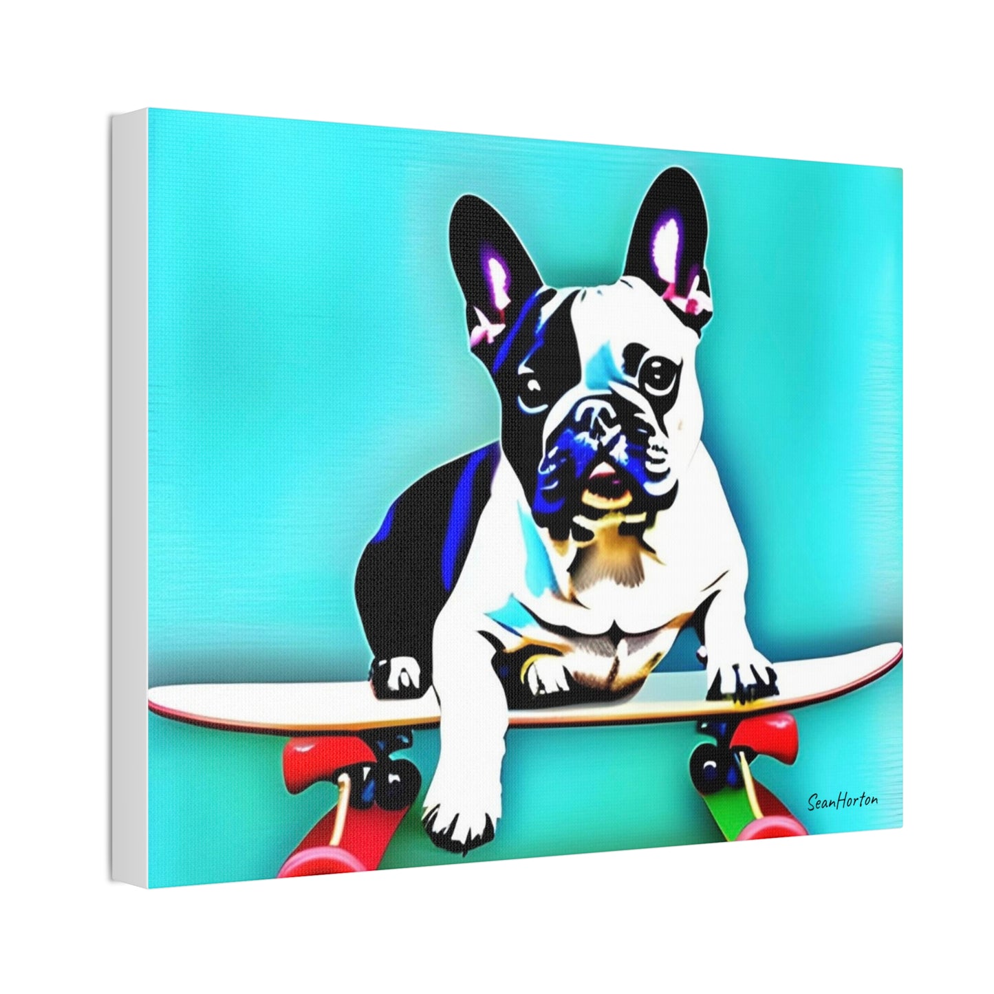 Frenchie on a Skateboard (Horizontal) Canvas Stretched, 1.5''