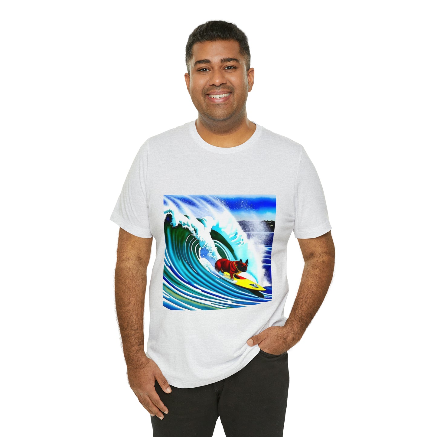 Surfing Frenchie Unisex Jersey Short Sleeve Tee