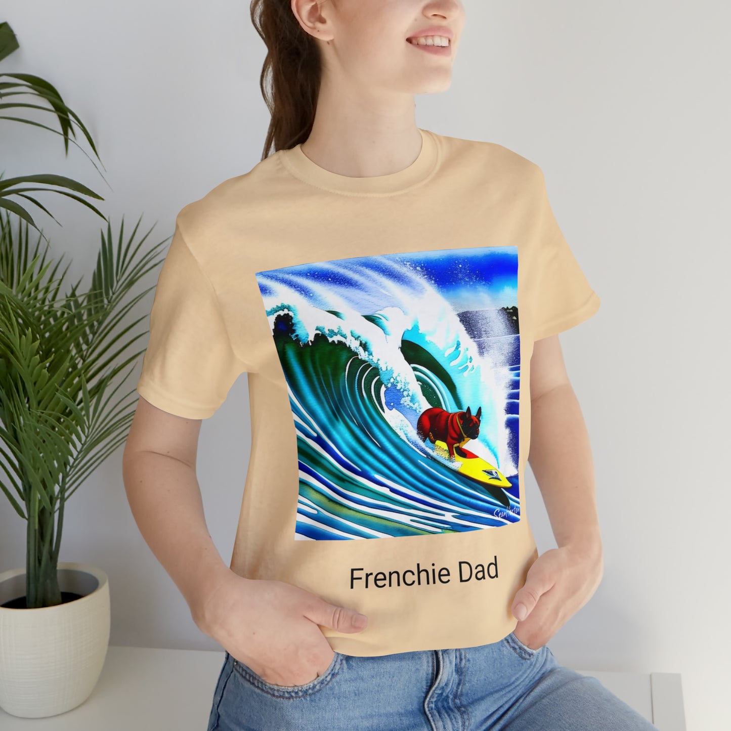 Surfing Frenchie/Frenchie Dad Unisex Jersey Short Sleeve Tee