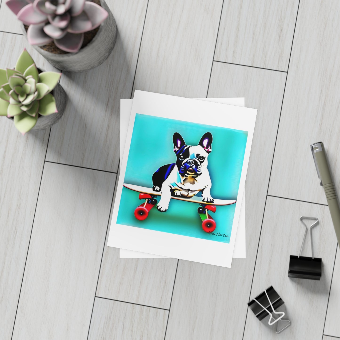 Frenchie on a Skateboard Postcard Bundles (envelopes included)